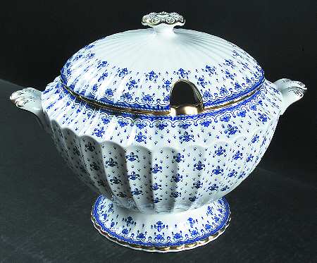 Fleur de Lys Blue (Bone, Gold Trim) Tureen &  Lid