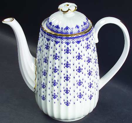 Fleur de Lys Blue (Bone, Gold Trim) Coffee Pot & Lid