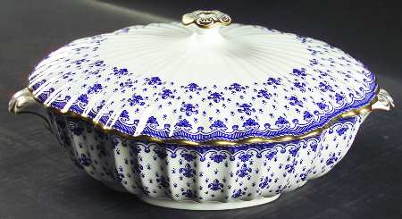 Fleur de Lys Blue (Bone, Gold Trim) Round Covered Vegetable