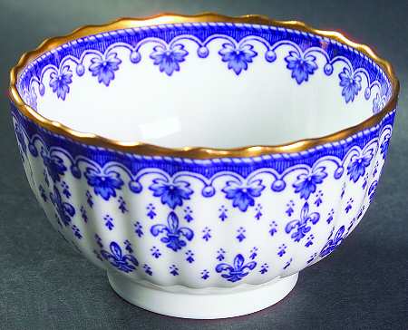 Fleur de Lys Blue (Bone, Gold Trim) Mini Open Sugar Bowl