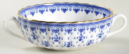 Fleur de Lys Blue (Bone, Gold Trim) Flat Cream Soup Bowl