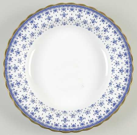 Fleur de Lys Blue (Bone, Gold Trim) 11" Round Shallow Vegetable Bowl