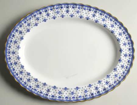 Fleur de Lys Blue (Bone, Gold Trim) 16" Oval Serving Platter