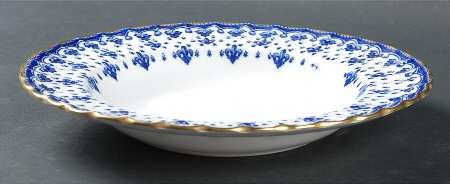 Fleur de Lys Blue (Bone, Gold Trim) Rim Soup Bowl