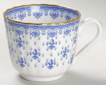 Fleur de Lys Blue (Bone, Gold Trim) Flat Cup