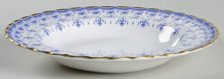 Fleur de Lys Blue (Bone, Gold Trim) Large Rim Soup Bowl