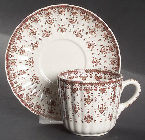 Fleur de Lys Brown (Earthenware, No Trim) Flat Cup & Saucer Set