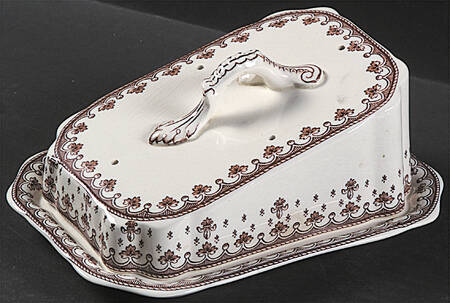 Fleur de Lys Brown (Earthenware, No Trim) Cheese Dish with Lid (Wedge)