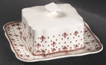 Fleur de Lys Brown (Earthenware, No Trim) Square Covered Butter
