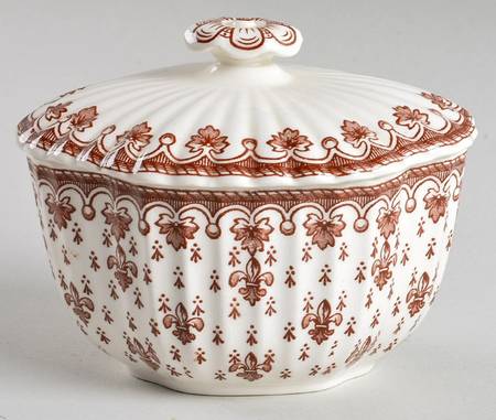 Fleur de Lys Brown (Earthenware, No Trim) Mini Sugar Bowl & Lid