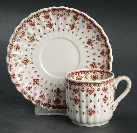 Fleur de Lys Brown (Earthenware, No Trim) Flat Demitasse Cup & Saucer Set