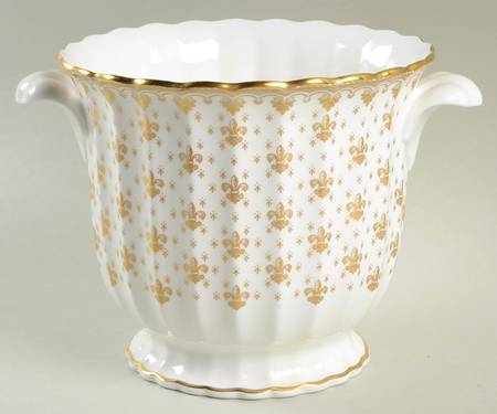 Fleur de Lys Gold (Bone, Gold Trim) 5" Cachepot