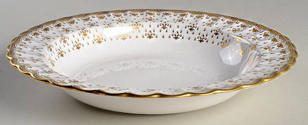 Fleur de Lys Gold (Bone, Gold Trim) 11" Round Shallow Vegetable Bowl
