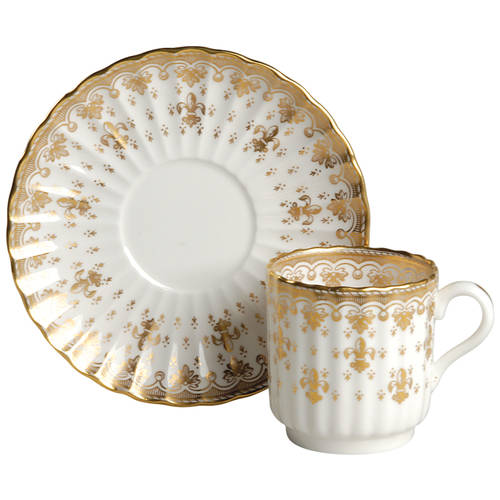Fleur de Lys Gold (Bone, Gold Trim) Flat Demitasse Cup & Saucer Set