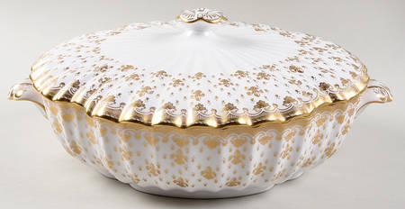 Fleur de Lys Gold (Bone, Gold Trim) Round Covered Vegetable