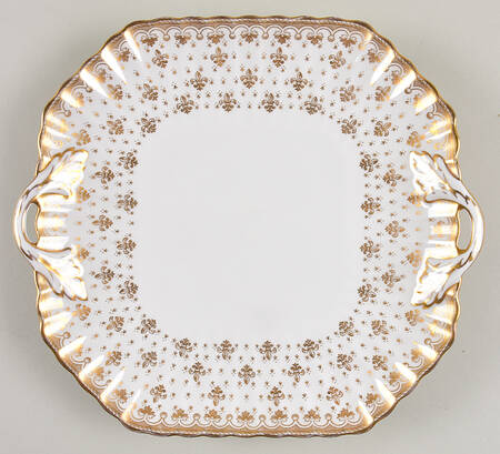Fleur de Lys Gold (Bone, Gold Trim) Square Handled Cake Plate