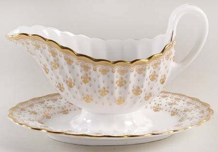 Fleur de Lys Gold (Bone, Gold Trim) Gravy Boat with Attached Underplate