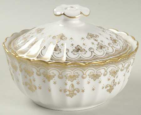 Fleur de Lys Gold (Bone, Gold Trim) Round Box & Lid