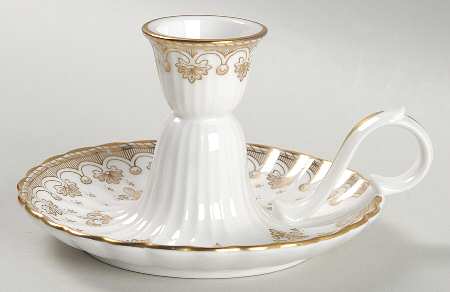 Fleur de Lys Gold (Bone, Gold Trim) Handled Candleholder