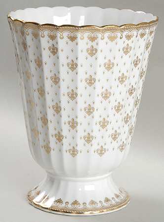 Fleur de Lys Gold (Bone, Gold Trim) 8" Vase