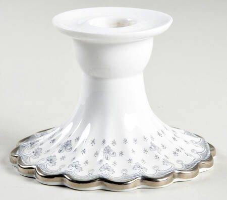 Fleur de Lys Grey (Bone, Platinum Trim) 3" Candlestick