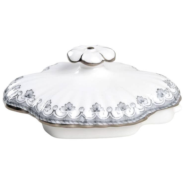 Fleur de Lys Grey (Bone, Platinum Trim) Lid for Teapot
