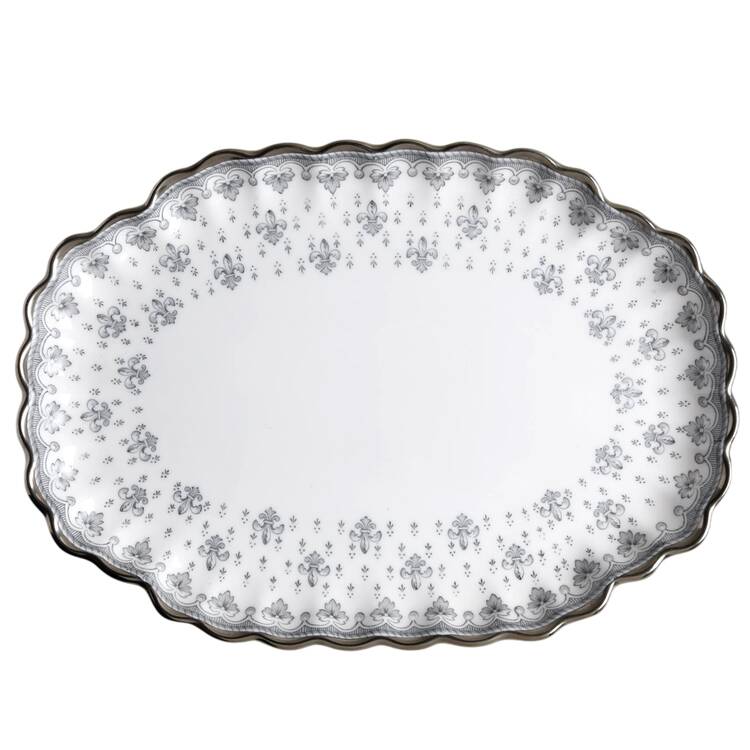 Fleur de Lys Grey (Bone, Platinum Trim) Underplate for Sauce Boat
