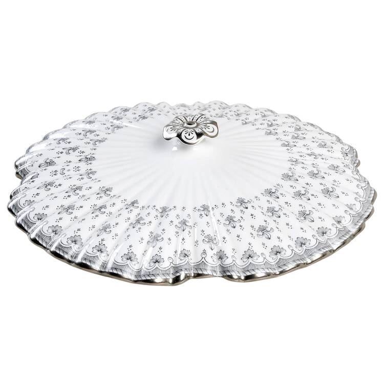 Fleur de Lys Grey (Bone, Platinum Trim) Lid for Round Vegetable