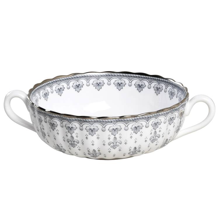 Fleur de Lys Grey (Bone, Platinum Trim) Flat Cream Soup Bowl