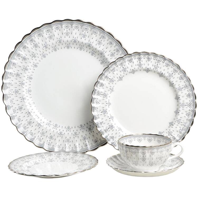Fleur de Lys Grey (Bone, Platinum Trim) 40 Piece Estate Set