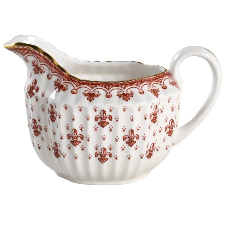 Fleur de Lys Red (Bone, Gold Trim) Creamer