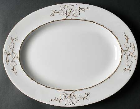 Geisha Gold (Gold Flowers, Gold Trim) 15" Oval Serving Platter