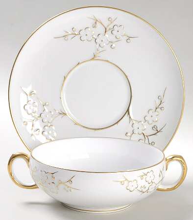 Geisha Gold (Gold Flowers, Gold Trim) Flat Cream Soup Bowl & Saucer Set
