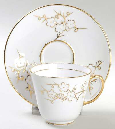 Geisha Gold (Gold Flowers, Gold Trim) Flat Demitasse Cup & Saucer Set