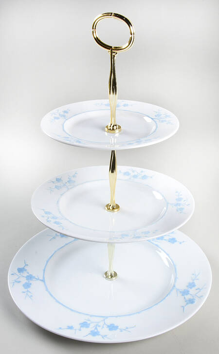 Geisha Light Blue (No Gold Accents) 13 7/8"-14 1/4" 3-Tiered Serving Tray(DP,SP,BB) HC
