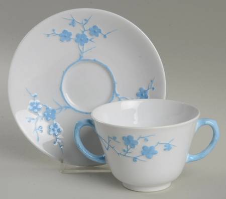 Geisha Light Blue (No Gold Accents) Footed Bouillon Cup & Saucer