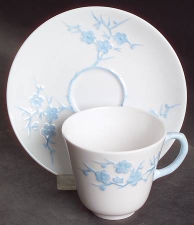 Geisha Light Blue (No Gold Accents) Footed Demitasse Cup & Saucer Set