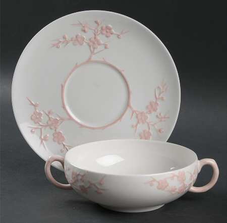 Geisha Light Pink Flat Cream Soup Bowl & Saucer Set
