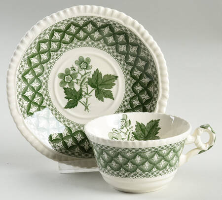 Geranium Green (Gadroon Shape, Older) Flat Cup & Saucer Set