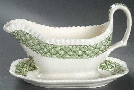 Geranium Green (Gadroon Shape, Older) Gravy Boat with Attached Underplate