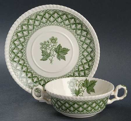 Geranium Green (Gadroon Shape, Older) Flat Cream Soup Bowl & Saucer Set