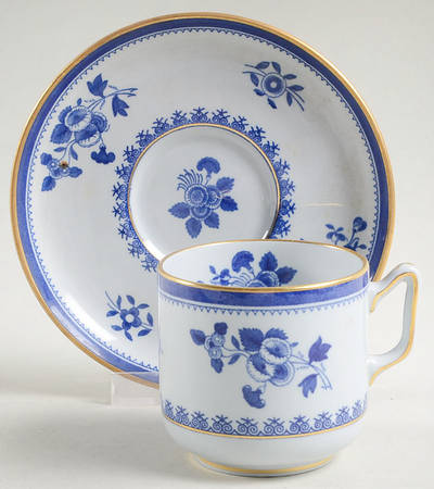 Gloucester Blue (Gold Trim and Verge) Footed Demitasse Cup & Saucer Set