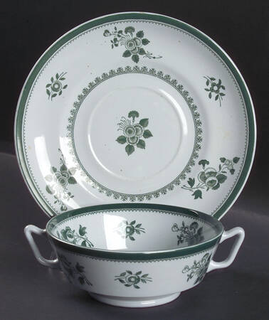 Gloucester Green (Fine Stone) Footed Cream Soup Bowl & Saucer Set