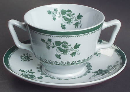 Gloucester Green (Fine Stone) Footed Bouillon Cup & Saucer