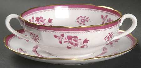 Gloucester Red (Bone) Footed Cream Soup Bowl & Saucer Set