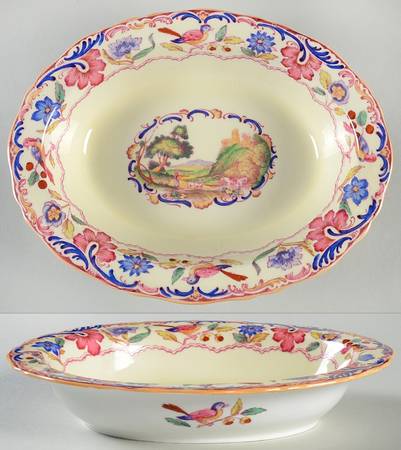 Gobelin (Scalloped, Yellow Trim) 8" Oval Vegetable Bowl