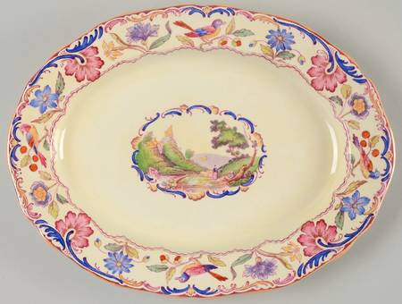 Gobelin (Scalloped, Yellow Trim) 12" Oval Serving Platter