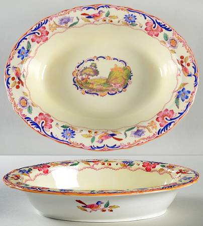 Gobelin (Scalloped, Yellow Trim) 11" Oval Vegetable Bowl