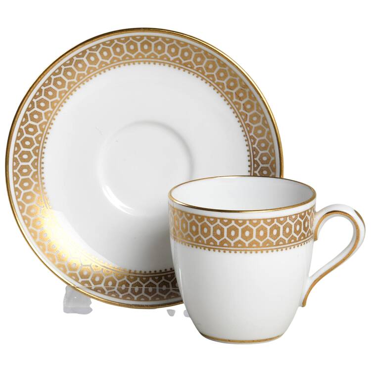 Golden Honeycomb Flat Demitasse Cup & Saucer Set