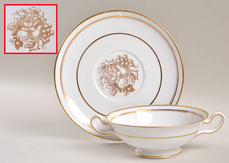 Golden Harvest Footed Cream Soup Bowl & Saucer Set